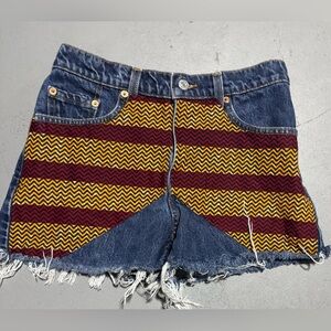 Levi's Blue and Yellow Jean Shorts with Bold Stripes